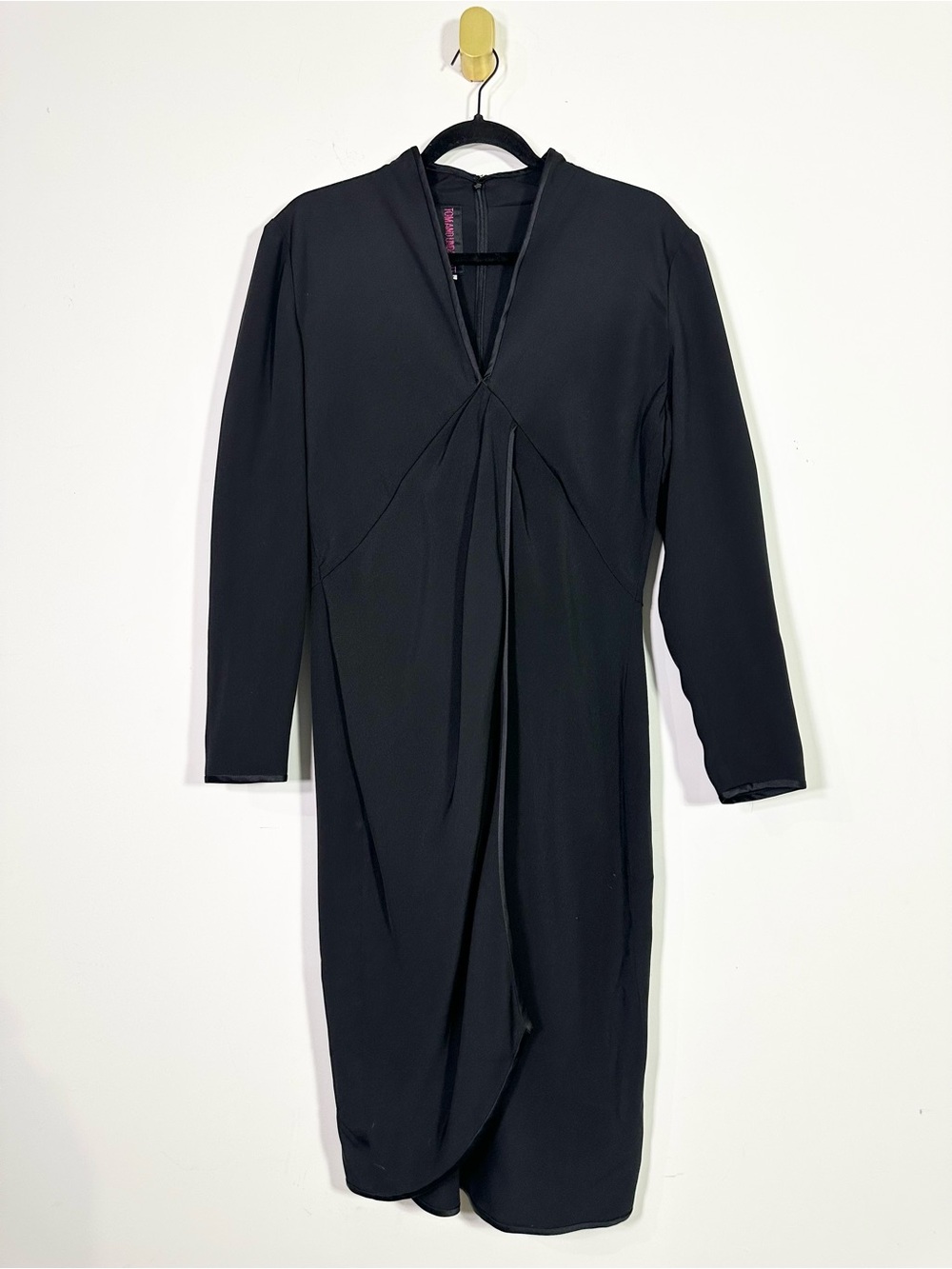 Tom and Linda Platt Black Long Sleeve V-Neck Retro Midi Dress
